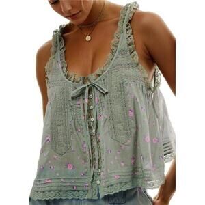 Women' Summer Boho Lace Tie Front Tank Beach Vacation Crop Flowy Vest Tops